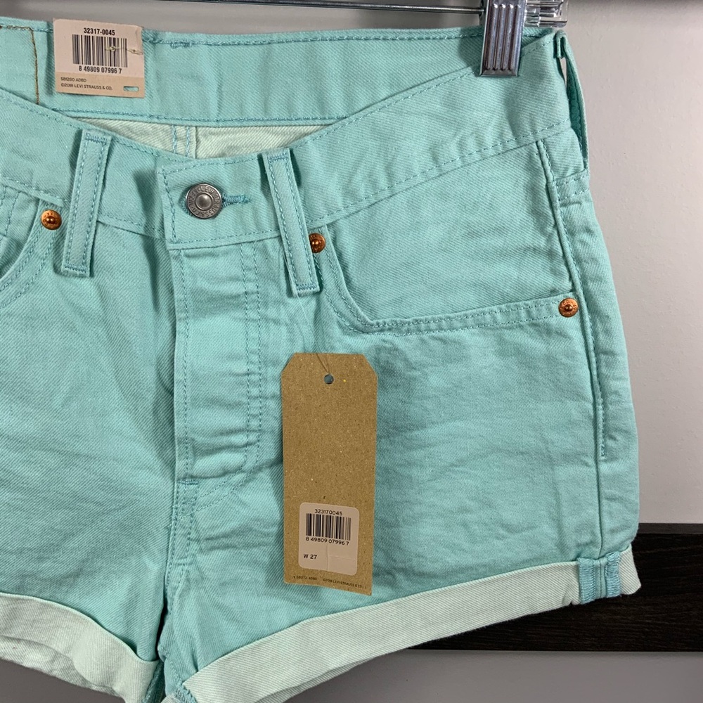 LEVI’S pastel mint 501 jeans shorts mid rise W27 - Picture 3 of 12